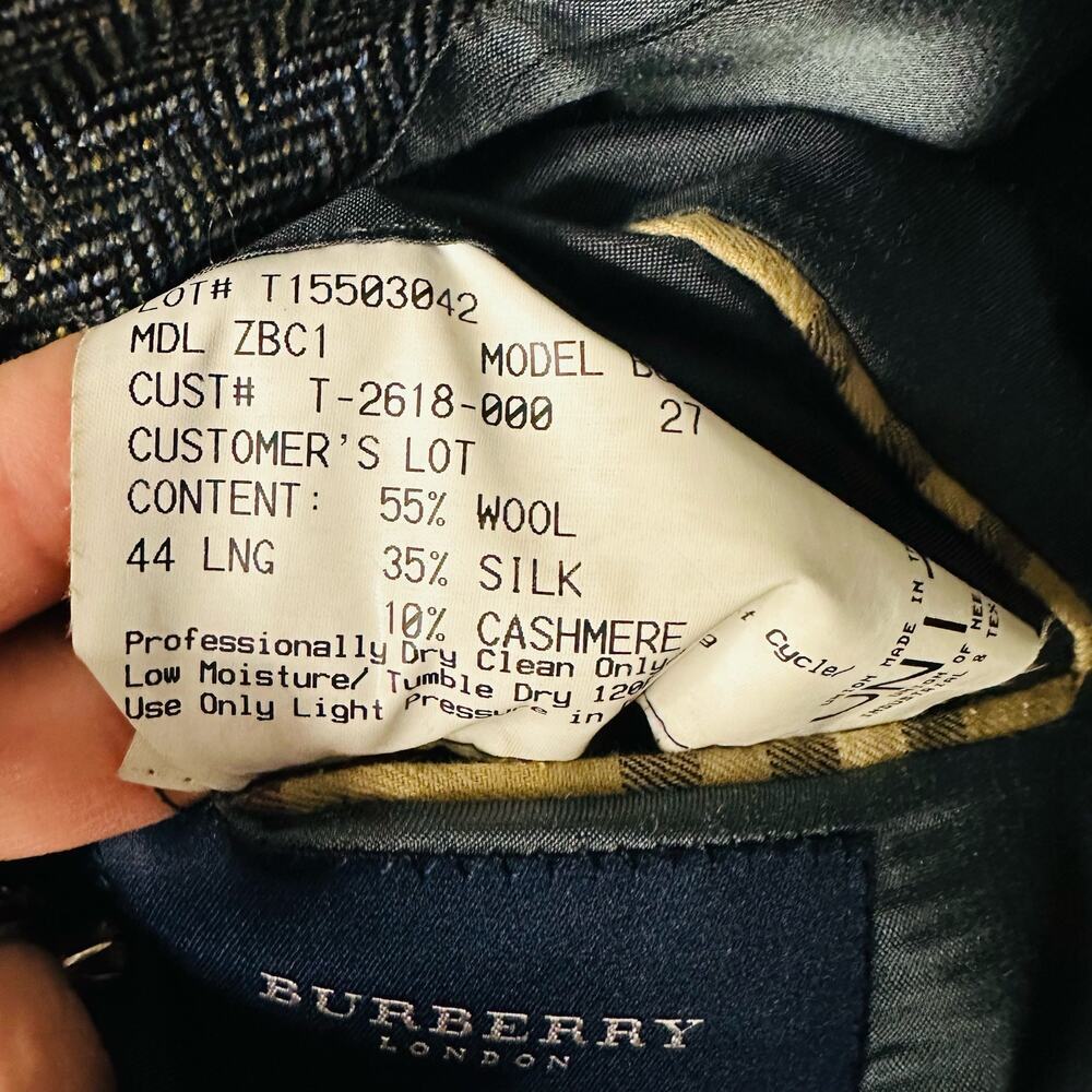BURBERRY London Mens Gray Herringbone 44 Long Wool Silk Blend Blazer Size 44 - Picture 13 of 14